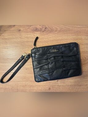 Cole Haan Black Silver Leather Snake Embossed Wristlet Detachable Strap Chic